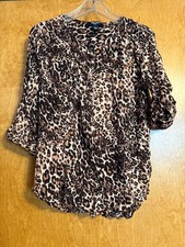 NINE WEST TOP 3/4 SLEEVE SHIRT ANIMAL LEOPARD PRINT WOMEN'S SIZE L VISCOSE