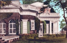 Monticello, Side View. Hand Colored 1940’s Postcard
