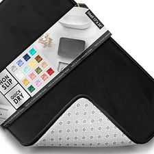  Bathroom Rugs, Velvet Memory Foam Bath Mat, Non-Slip, Solid Black 17 x 24