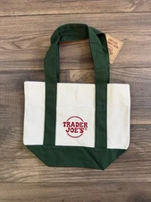 Trader Joe's Mini Canvas Tote Bag Holiday Limited Edition Green NWT