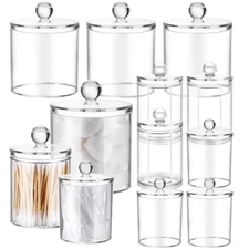 6 Pack Acrylic Storage Jars w/ Lids, 10/22/39 oz Clear Bathroom Canisters
