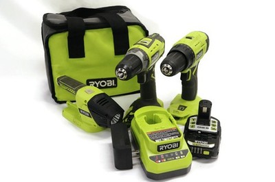 RYOBI - P208B & P215VN Cordless Drills, Flashlight, 18V Battery & Charger + Bag