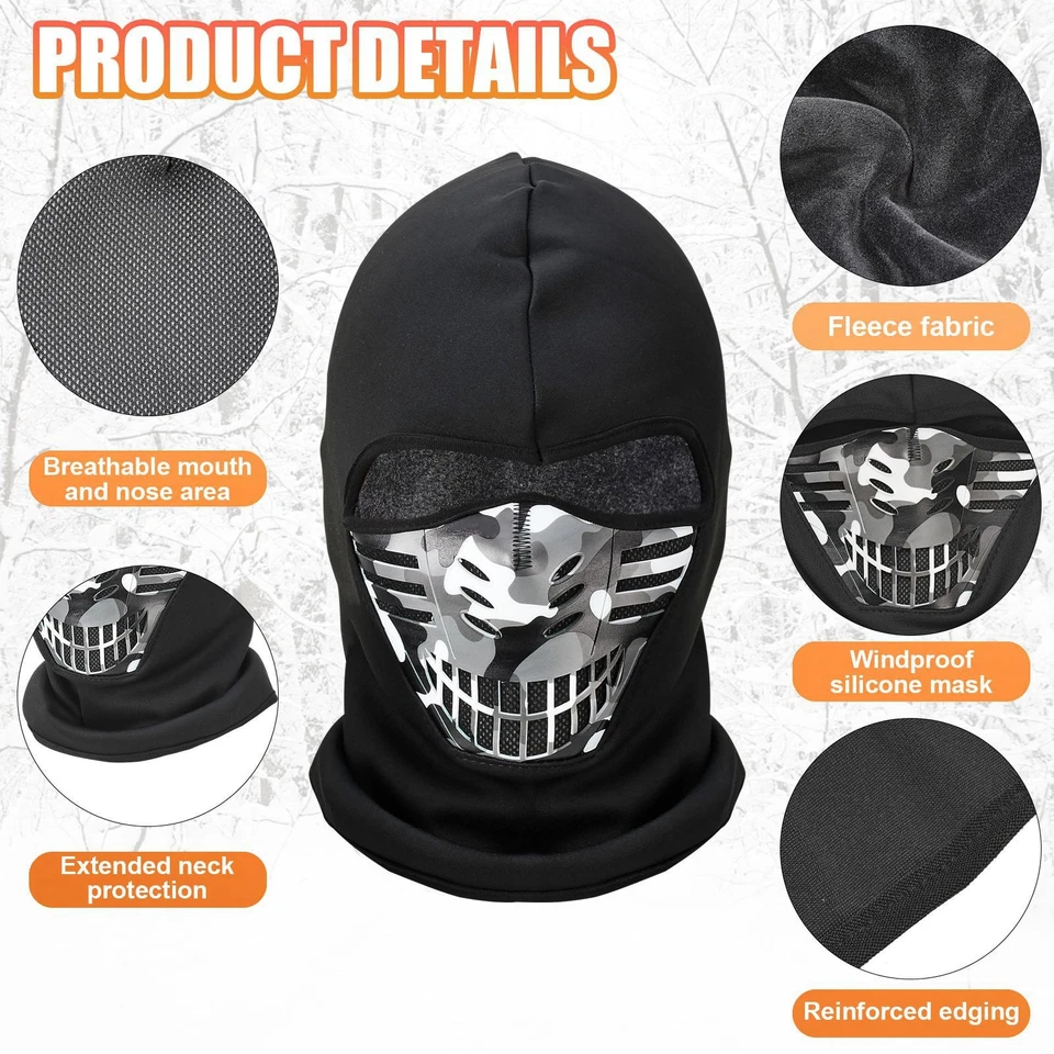 Men Women Ski Mask Breathable Balaclava Winter Thermal Face Hood Motorcycle Bike - Image 4 of 4