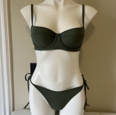 Aerie Cheekiest Tie Bikini Bottom XS & Lined Underwire Bikini Top 34B Green Set