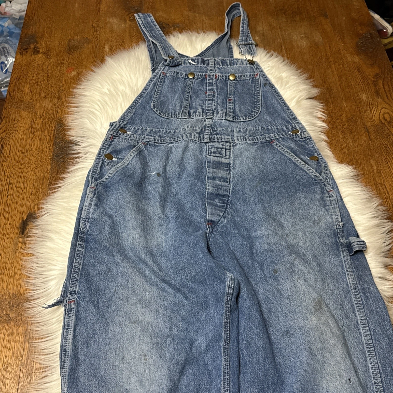 VTG Big Yank Denim Bib Overalls Farmer Workwear Thrashed Worn Distressed Men’s
