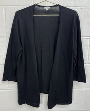 J Jill Linen Cardigan Long Sleeve Open Front Black Light Weight Women Size M