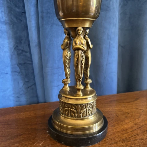 Vtg TALL Neoclassical Brass Urn Caryatid Figures 24 Inch Grand Tour Style Vase