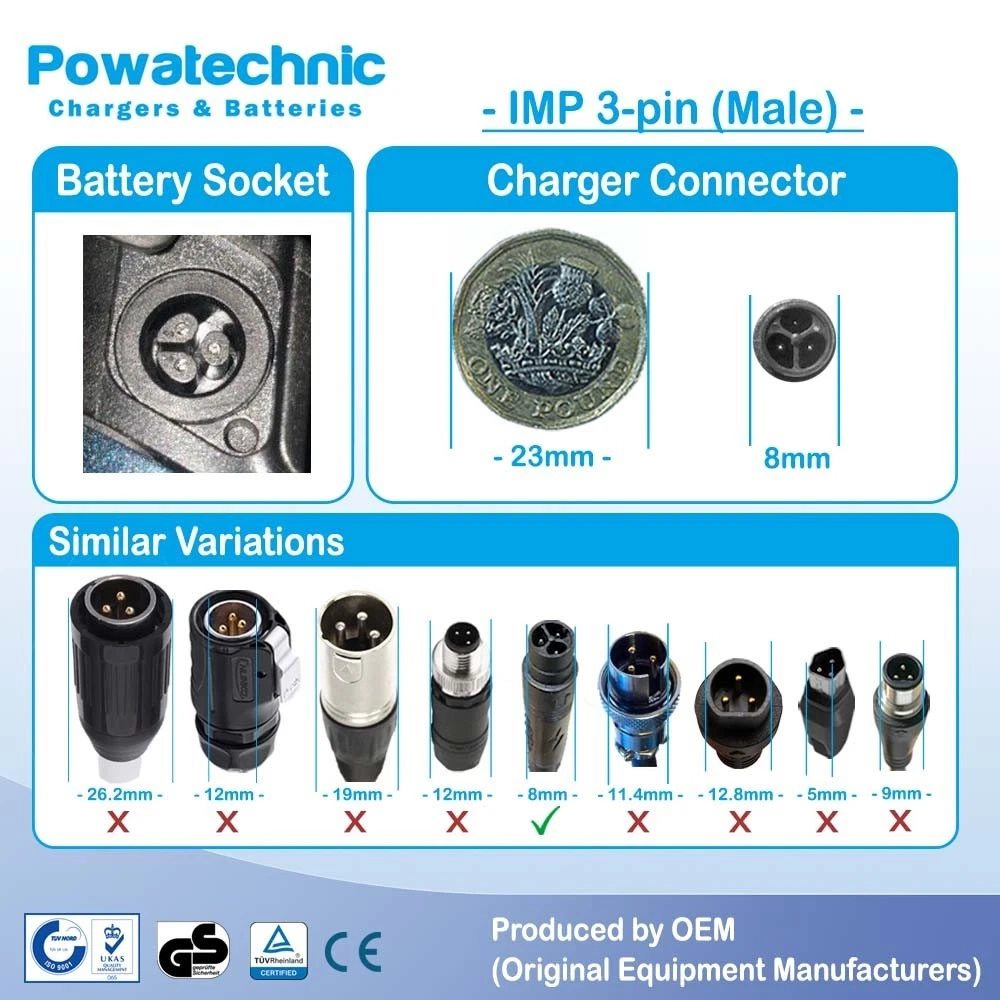 42V 4A IMP 3-pin charger for 36V Carrera Impel IM 1 IM2 IM3 ebike
