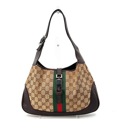 Gucci GG Canvas Sherry line Shoulder bag Leather Jackie Hand bag Authentic
