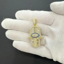 Hamsa Hand 925 Sterling Silver Gold Plated CZ  Evil Eye Protection Pendant Charm
