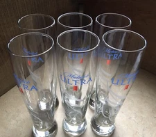 Michelob Ultra Pint Glass Beer 16 oz Set Of 6 Heavy Bottom 9.5” Tall