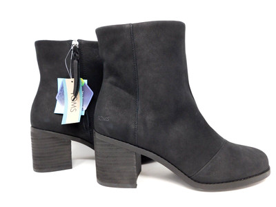 TOMS Women's Boots Evelyn Black Suede Leather Ankle Booties Zipper Size 8.5