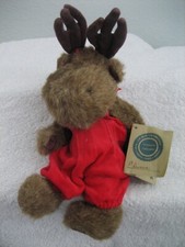 Vintage Boyds Bears Edwina Moose Beanbag Plush In Red Velvet Overalls