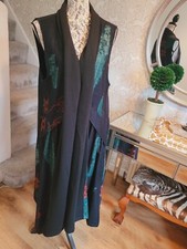 Bella Blue Black Printed Long Sleeveless Coat Size S/m Uk14