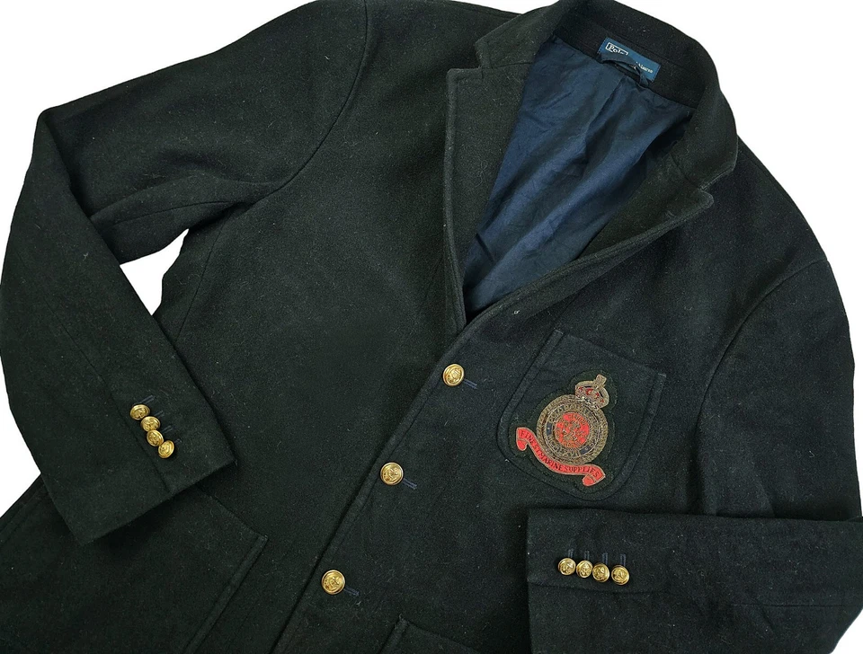 *HOT VTG Men POLO RALPH LAUREN SPORTS EMBROIDERED WOOL BLACK BLAZER Jacket 42R L - Image 3 of 4