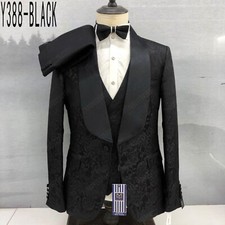 Men Suits 3pcs Sets Slim Fit Formal Prom Shawl Lapel Tuxedos Paisley Jacquard