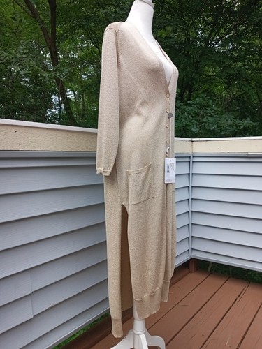 NEU MIT ETIKETT ROSSOPURO ITALIEN LANGER CARDIGAN STAUBTUCH KAPSEL VISKOSE METALLIC GOLD S-M $ 295 - Bild 7 von 16