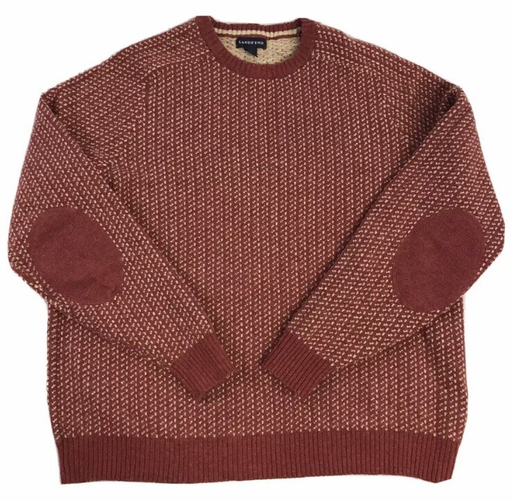 Lands End Sweater Mens XL Pull Over Merino Wool Elbow Patches