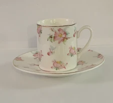 Grace’s Teaware Small Espresso Cup And Saucer White Tiny Pink Flowers Gold Trim