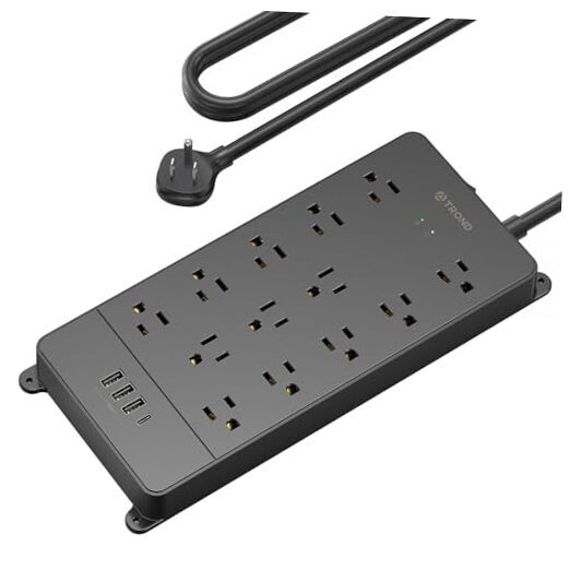 Surge Protector Power Strip, 4000J, 5 FT Upgraded Thin Plug Black 13 Outlets