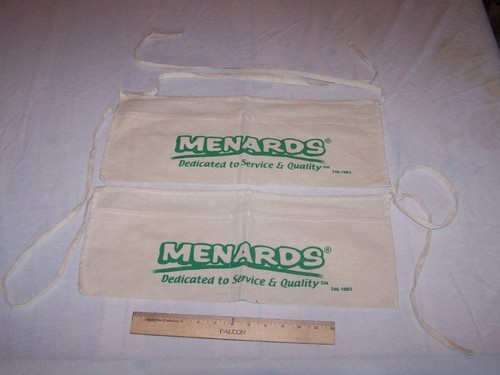 2 Unused Cloth MENARDS Nail Apron - Green Lettering