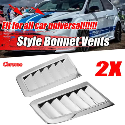 2Pc Car Chrome Front Bonnet Hood Vent Louver Scoop Cover Air-Flow Inlet Cooling