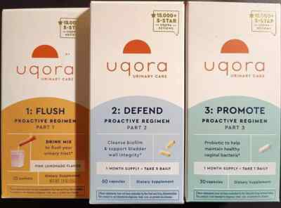 UQORA URINARY CARE FLUSH DEFEND & PROMOTE SET OF 3 NEW!