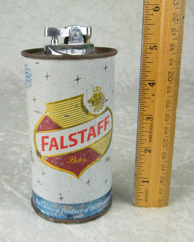 Falstaff Beer Can Table Lighter Vintage Steel Can Novelty 5-1/2in Tall 2-3/4 Dia