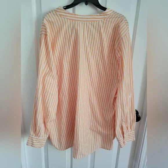 Top de manga larga costera con botones 3/4 a rayas blancas naranja Woman Within talla 2X Foto 2 de 4
