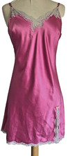 Victoria  s Secret Satin Lingerie, Chemise Babydoll Pink M Lace Adjustable Dress