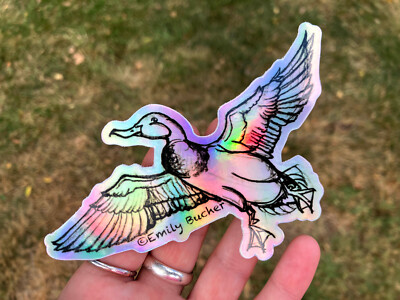 Mallard Duck Flying Holographic Vinyl Sticker Decal | Emily Bucher