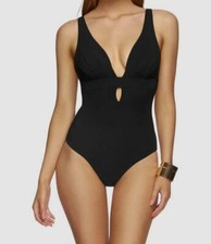  149 Jets Women's Black Stretch Plunging One Piece Swimsuit Size AU 10 / US 6