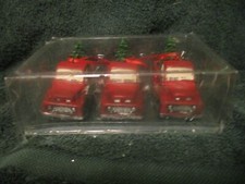 Set of 3 Red Pickup Truck With Christmas Tree in Truckbed Ornaments