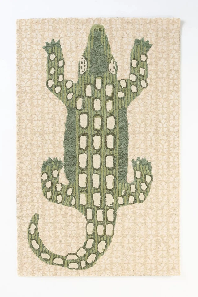 Exotic Alligator Design Hand-Tufted Wool Rug, Luxurious Soft Home Decor - Image 2 of 4