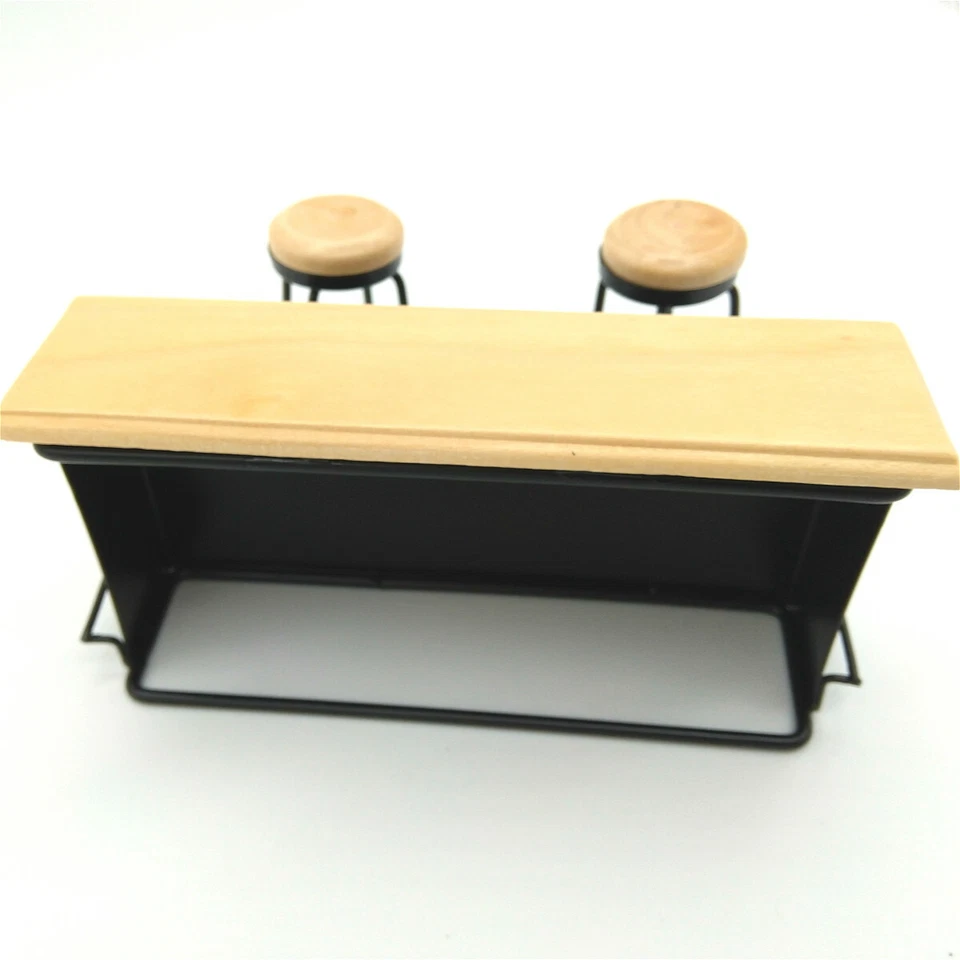 Dollhouse Taproom Bar Counter with 2 Stools 1:12 Miniature Furniture Decor - Image 3 of 4