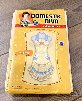 Domestic Diva ''The Peggy'' Cut & Sew Apron Kit Fabric Panel, Instructions Coffee
