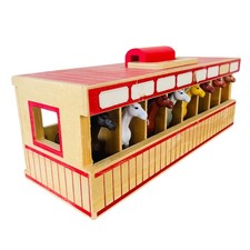 Melissa Doug Take Along Show Horse Stable Wooden Toy Set Figures Portable