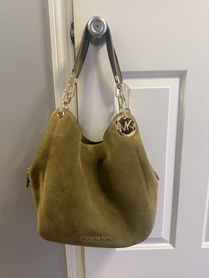 Michael Kors Lillie Large Suede Shoulder Bag in Pistachio (Green) - Real Leather