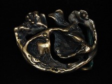 PD09171 VINTAGE 1970s CUT-OUT FLOWER ART FASHION SOLID BRASS BELT BUCKLE