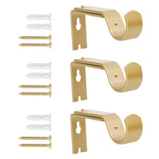 3 Pack Gold Adjustable Curtain Rod Brackets, Wall Hooks, Hangers, Fits 1 Inch