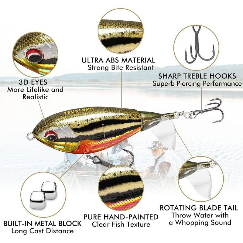 TRUSCEND Topwater Fishing Lure BKK with Hook, Pencil Plopper Fishing Lure Bass