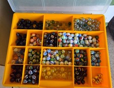 Vintage Marble Collection Lot - 300 Glass Marbles w/ Display Case