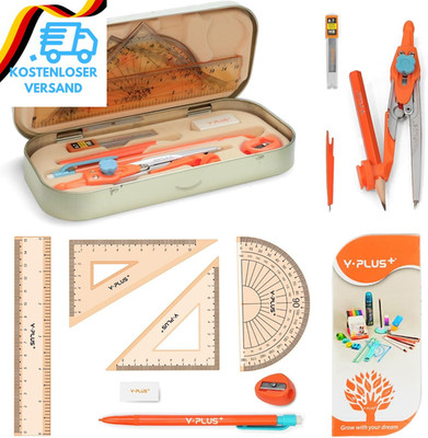 YPLUS Mathematik-Geometrie-Set Mit Lineal, Winkelmessern, Protraktor, Bleistifte