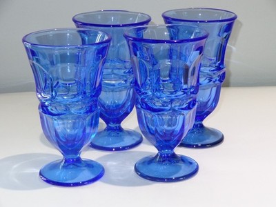 4 Fostoria HFM Henry Ford Museum Blue ARGUS Iced Tea Tumblers Goblets (A)