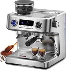 Kndko 20 Bar Espresso Machine, Built-In Conical Burr Grinder & Auto Milk Frother
