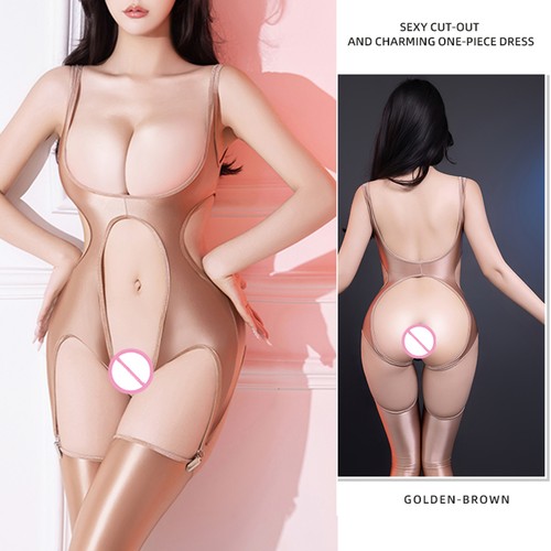 Women Lingerie Mini Jumpsuit High Elastic Bodysuit Open Crotch Leotard Bare - Picture 21 of 33