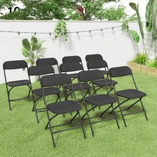 10 Pack Black Plastic Folding Chairs 350lb Stackable Steel Frame Commercial