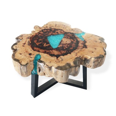 Einzigartiger Couchtisch aus Tamarinde und Harz - Aqua
