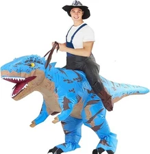 Blue T-Rex Rider Inflatable Dinosaur Costume Outfit Adult Size Cosplay Dress Up