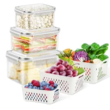 Fruit Storage Containers for Fridge, 6 Pcs Produce Saver with Colander for Ri...